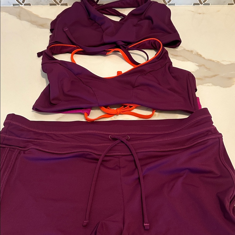 3 piece bundle Athleta Triangle Bikini Tops and Shorts Purple Small - Picture 9 of 10
